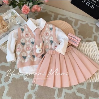 [พร้อมส่ง] ชุดเสื้อกันหนาว ผ้าถัก สามชิ้น แฟชั่นฤดูใบไม้ผลิ ฤดูใบไม้ร่วง สําหรับเด็กผู้หญิง ไซซ์ 80-150