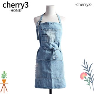 Cherry3 ผ้ากันเปื้อน สีฟ้า คาวบอย ที่จําเป็นในห้องครัว ใช้ซ้ําได้ ปรับขนาดได้ ผ้ากันเปื้อนเชฟ ทําอาหาร สม็อค บ้านกาแฟ