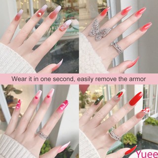 Nail Art Long Trapezoid Blush Chain Checkerboard Camellia Wearable Nail Art yuee