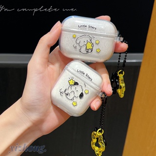 เคสหูฟัง TPU นิ่ม แบบใส ลายสุนัข แต่งกลิตเตอร์ พร้อมจี้กันหาย สําหรับ Airpods Pro 2 3 1