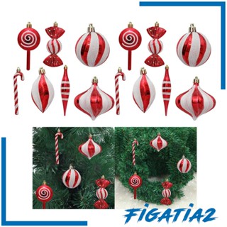 [Figatia2] จี้ลูกบอลไม้เท้า เปปเปอร์มินต์น่ารัก สําหรับแขวนตกแต่งต้นคริสต์มาส DIY 14 ชิ้น