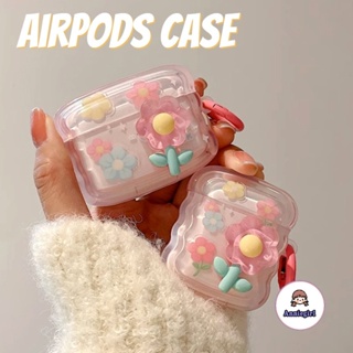 สําหรับ Airpods 1 2 3 Pro 2 เคสหูฟังบลูทูธไร้สาย TPU แบบนิ่ม ลายดอกไม้ สีชมพู 3D ป้องกันฝุ่น