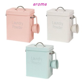 Aroma กล่องดีบุกซักผ้า น้ําหนักเบา แบบพกพา พร้อมช้อน ถอดออกได้ สําหรับเก็บข้าวสาร