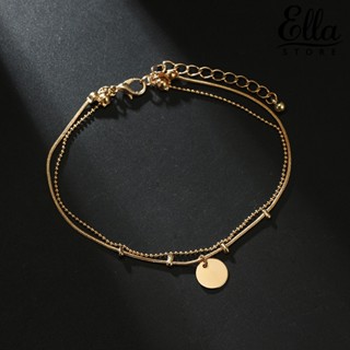 Ellastore123 สร้อยข้อเท้าโซ่ อัลลอย สองชั้น ปรับได้ เครื่องประดับ สําหรับผู้หญิง