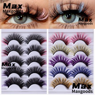 Maxg ขนตาปลอม ขนปุยนุ่ม สีชมพู สีฟ้า สีแดง สีขาว หลากสี 5 คู่