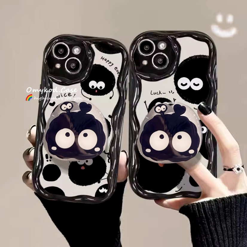 Ready Stock Vivo Y100 Y03 Y17s 4G Y21 Y22 Y20 Y16 Y02s Y33T V29E Y33S Y21T Y21S Y20i Y36 V25 Y12S Y20 Y17 Y15 Y12 Y95 Y93 Y91 Y15A Y35 V23 V25 V27 Cute Coal Ball Phone Case + Holder Protective Back Cover