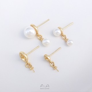 ต่างหูเข็มเงิน 925 ประดับลูกปัดไข่มุก ทอง 14K แฮนด์เมด DIY