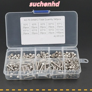 Suchenhd ชุดสกรูเมตริก สเตนเลส 5 6 8 10 12 14 16 18 20 มม. 340 ชิ้น พร้อมกล่องจัดเก็บ DIY