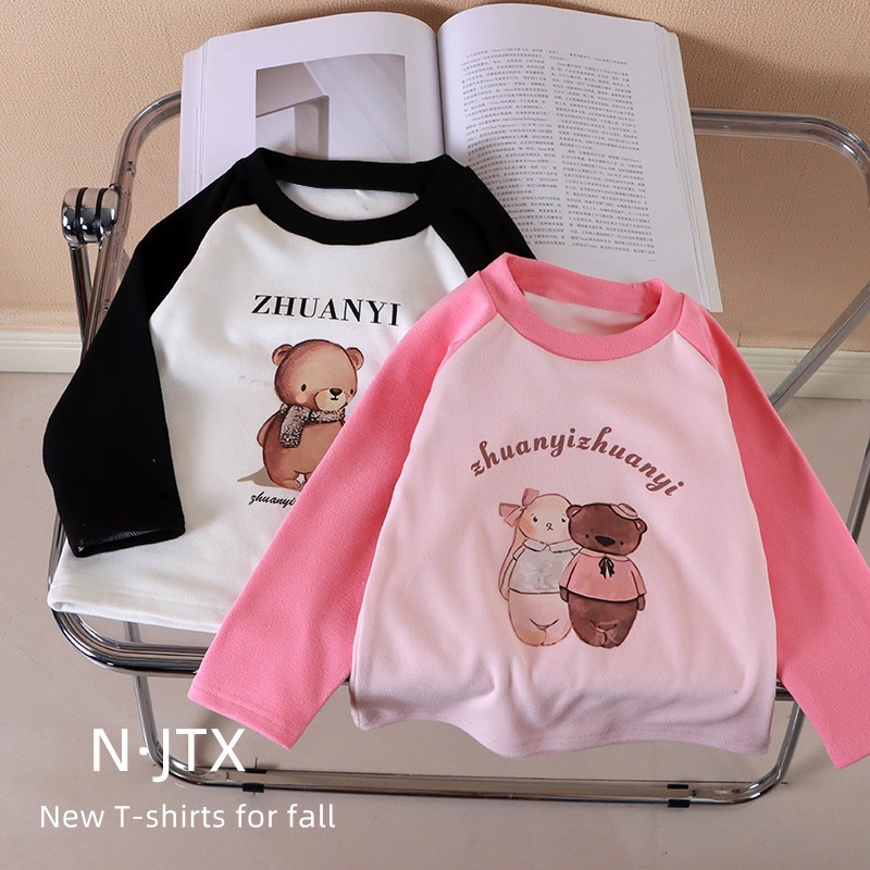 [ML] 80-160 ซม. สไตล์ใหม่ ฤดูใบไม้ร่วง ฤดูหนาว เด็กผู้หญิง บอททอม เสื้อแขนยาว Raglan เสื้อยืด เสื้อผ้าเด็ก เสื้อเด็กผู้หญิง คอกลม เสื้อ