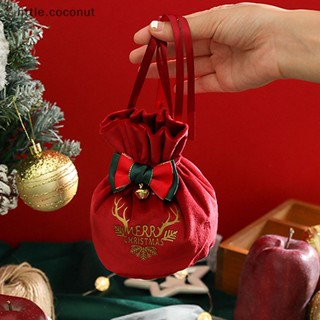 [little.coconut] ถุงผ้ากํามะหยี่ ลาย Merry Christmas สําหรับใส่ขนมหวาน ของขวัญ 1 ชิ้น