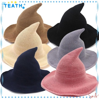 Teath หมวกแม่มด หมวกคอสเพลย์ ผ้าวูล สีพื้น พับได้ ให้ความอบอุ่น สําหรับปาร์ตี้ฮาโลวีน