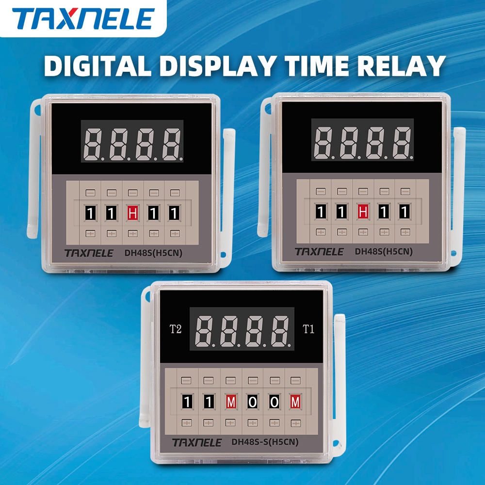 สวิตช์รีเลย์ตั้งเวลาดิจิทัล LED DH48S-2Z DH48S-1Z DH48S-S AC110V 220V DC 12V 24V พร้อมฐานรีเลย์ DH48