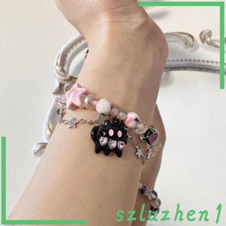 [Szluzhen1] สร้อยข้อมือ ประดับลูกปัด จี้รูปแมวน่ารัก แฮนด์เมด สามารถปรับได้ เหมาะกับฤดูร้อน สําหรับผู้หญิง