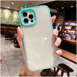 3 in 1 เคสโทรศัพท์มือถือแบบนิ่ม Tpu ใส กันกระแทก สีฟ้า เขียว เรียบง่าย หรูหรา สําหรับ iPhone 15 14 13 12 11 Pro MAX 14 Plus 12 Mini X XS MAX XR 7 8 Plus