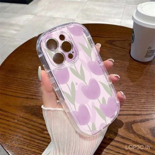 เคสโทรศัพท์มือถือ ซิลิโคนนิ่ม ใส กันกระแทก ลายการ์ตูนดอกทิวลิป สีม่วง สําหรับ Iphone 7 8 plus XS XR X XS Max 11 12 13 14 Pro Max 12 Pro 13 Pro Max 14 P