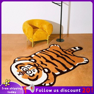 Se7ven✨Tiger Carpet Non-Slip Blanket Bedroom Bathroom Childrens Room Suede Bedside Carpet Cute Long Floor Mat Home