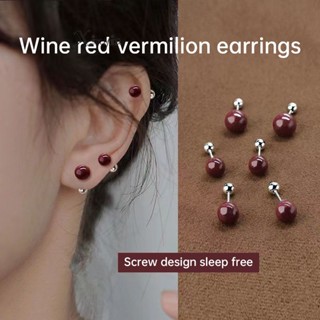 【เงินสดในการจัดส่ง】Vermilion ต่างหูเข็มเงิน S925 ป้องกันการสูญหาย สําหรับผู้หญิง