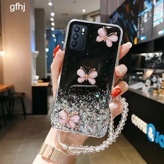 เคสโทรศัพท์ สําหรับ Realme 7 6 5 5i 5s 6i Pro C3 4G 5G มือถือแบบนิ่ม กันกระแทก แต่งกลิตเตอร์ ผีเสื้อ พร้อมสายคล้องมือ