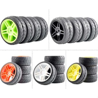 RC 905-6086 Rubber Tires &amp; Plastic Wheel 4Pcs For HSP HPI 1:10 On-Road Car