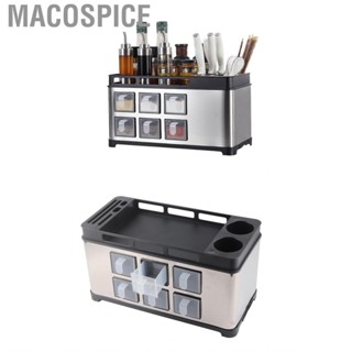 Macospice Spice Box Rack Stainless Steel Multifunctional Seasoning Bottle Holder Brush Jar  Storage Organizer for Kitchen Counter