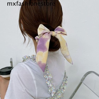 Mxfashione ยางมัดผม โบว์ ยืดหยุ่น หางม้า ที่ใส่ภาพวาดสีน้ํามัน ผ้าเกาหลี เด็กผู้หญิง ยางรัดผม