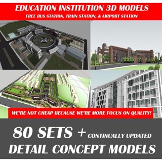Architecture Education Institution mordern &amp; Nordic Style Sketchup 3d model conceptual design interiol exterior