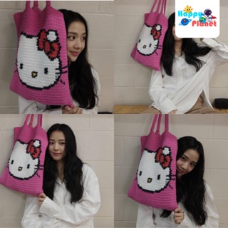 พร้อมส่ง ส่งฟรี กระเป๋าเป้สะพายหลัง ผ้าหนังถัก ลาย Hello kitty สีดํา สําหรับเป็นของขวัญวันเกิดแฟนสาว