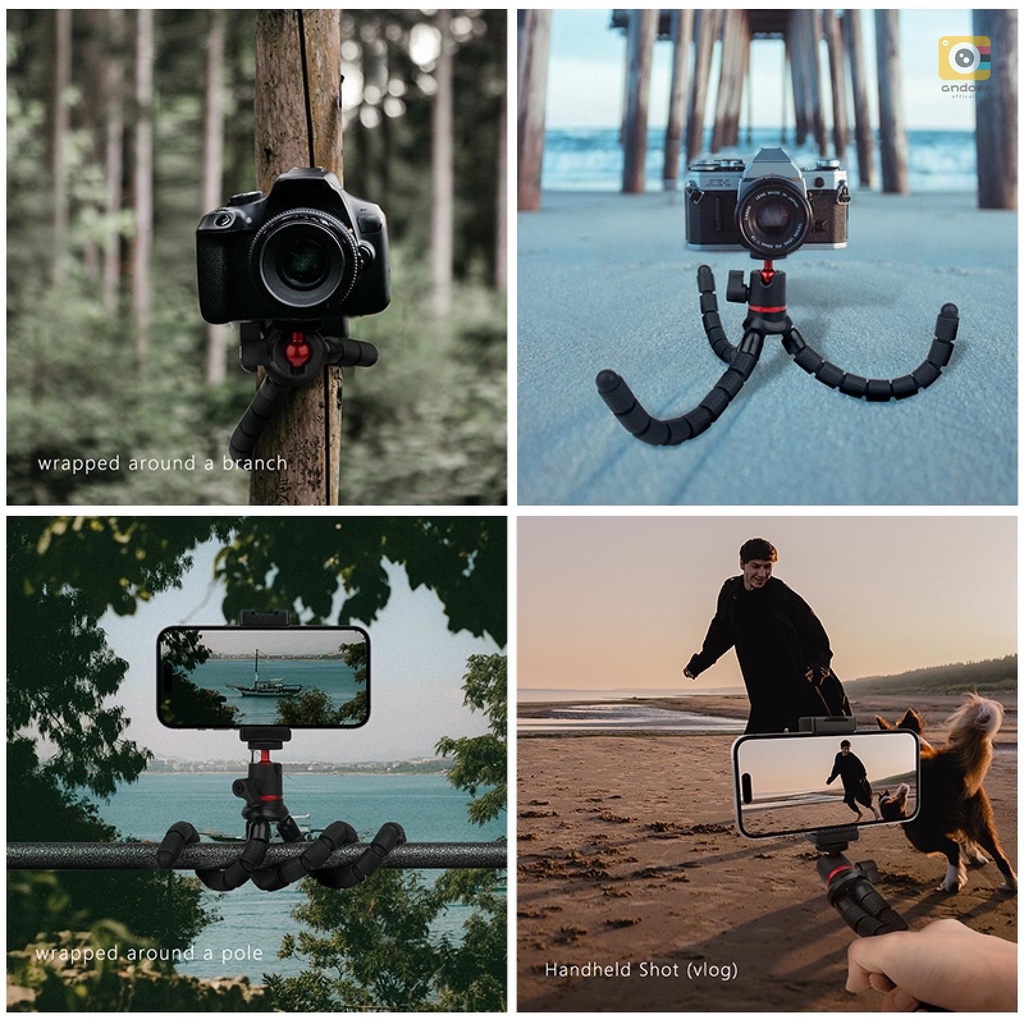AND-PULUZ Phone Tripod Tabletop Tripod Stand Octopus Flexible Tripod Holder 2kg/4.4lbs Load Capacity with Remote Control Phone Clip  Adapter Compatible with DSLR Cameras iPhon