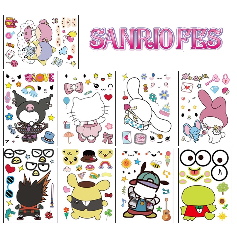 สติกเกอร์ ลายการ์ตูน Sanrio Family Make Your Own DIY สําหรับติดตกแต่งใบหน้า 9 ชิ้น