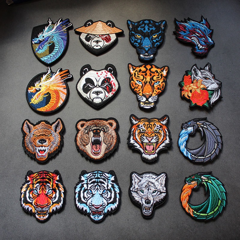 สินค้าใหม่ประณีต Velcro Badge 3D ปักสัตว์ Dragon Armband Tiger Head Morale Badge ยุทธวิธี Panda Badge