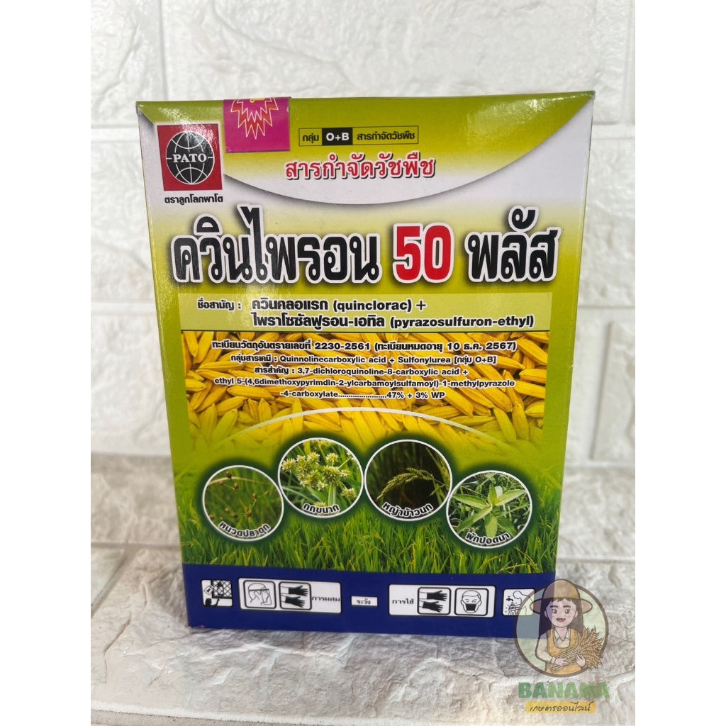 ควินไพรอน 50 พลัส จาก พาโต่ (ข้างในกล่องแถม สบู่) กำจัด หญ้าข้าวนก หญ้าพุ่มพ่วง ในนาข้าว ขนาด 100 กรัม