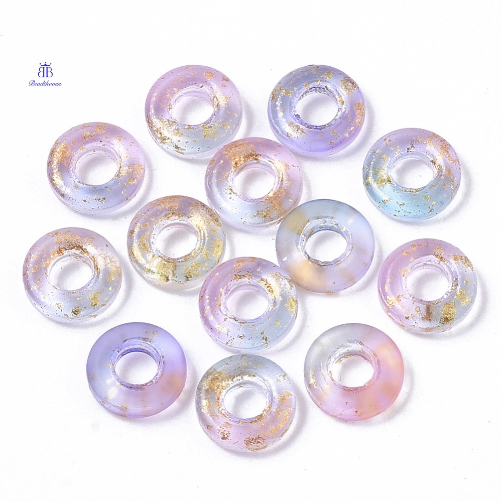 ลูกปัดแก้ว ขนาดใหญ่ สีโปร่งใส จํานวน 20-50 ชิ้น โดนัทฟอยล์สีทอง Lilac 10x3 มม. รู 4 มม.