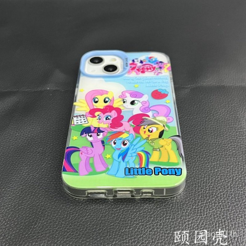 Bgqe เคสป้องกันโทรศัพท์มือถือ แบบนิ่ม ลายการ์ตูน My Little Pony สองชั้น กันกระแทก สําหรับ iPhone 11 12 13 14 Pro max