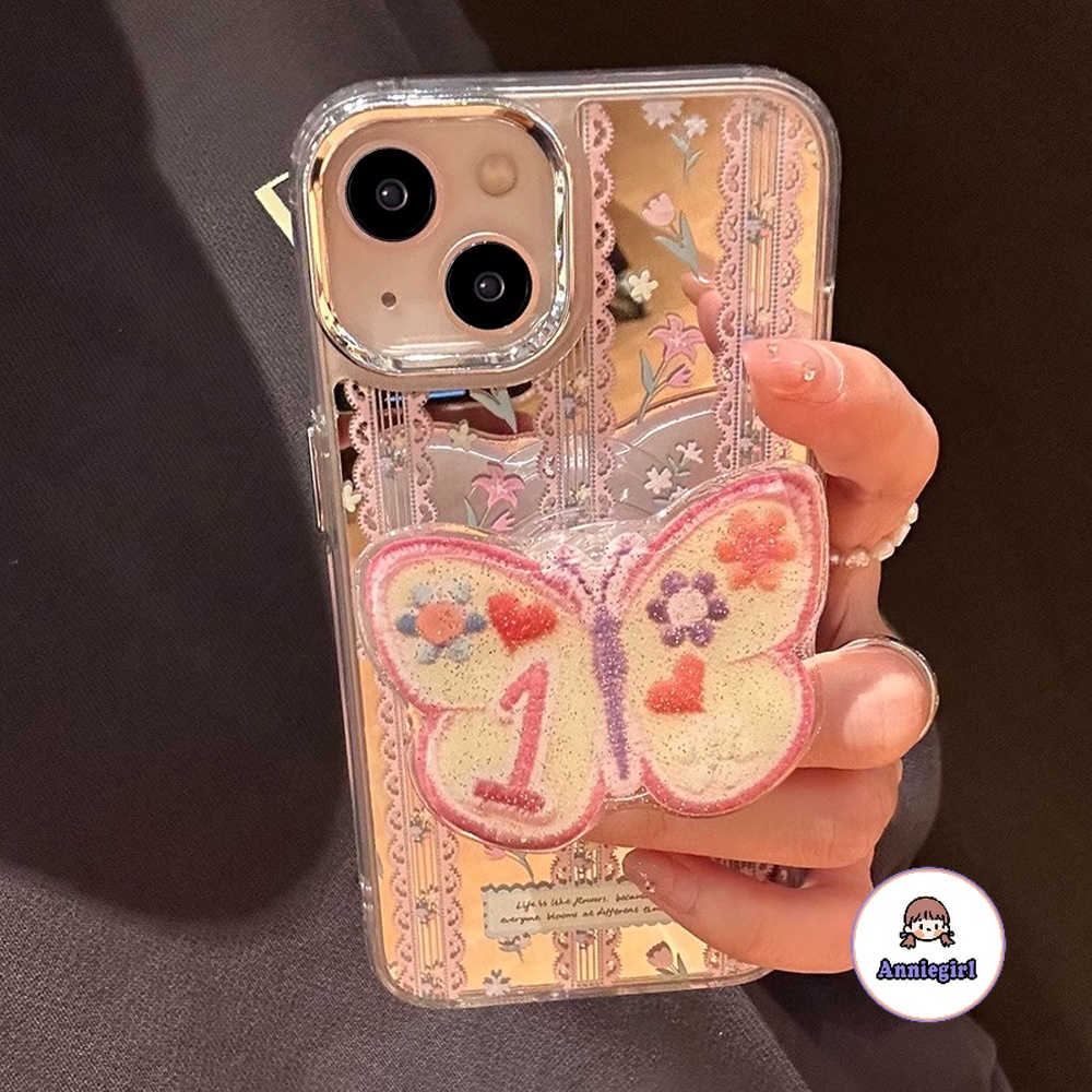 Ins ผีเสื้อผู้ถือดอกไม้กระจกเคสโทรศัพท์สําหรับ IPhone 11 15 16 Pro Max 16 PLUS 12 14 13 Promax XS XR กันกระแทกโทรศัพท์ปกหลัง