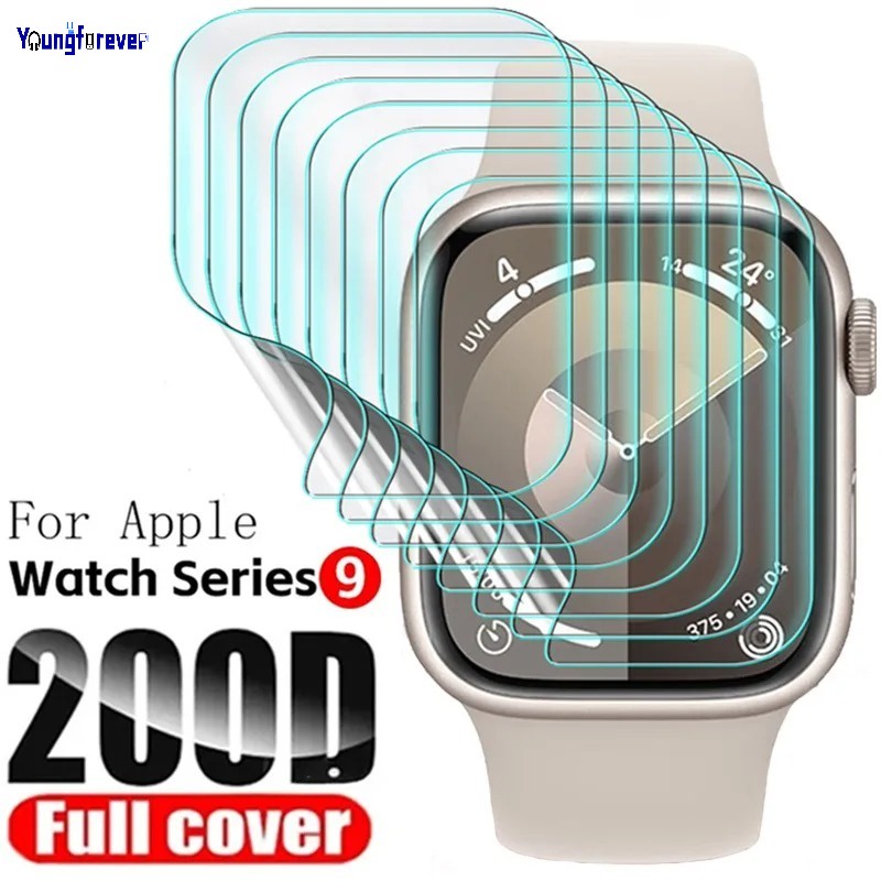 ฟิล์มไฮโดรเจลนิ่ม แบบใส HD กันน้ํา กันรอยขีดข่วน สําหรับ Apple Watch iWatch Series 9 41 มม. 45 มม.