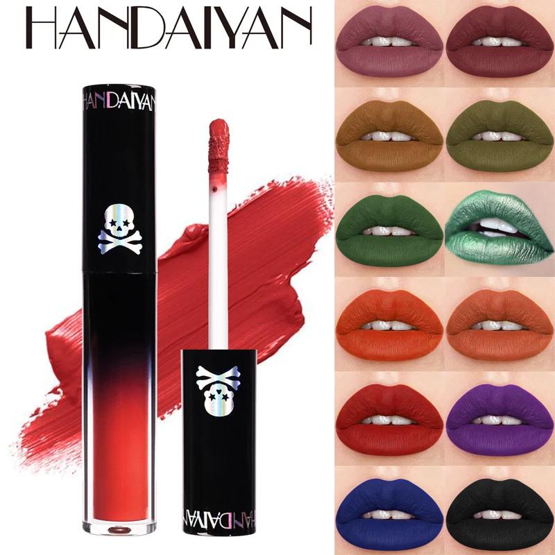 ใหม่ HANDAIYAN ลิปสติก ลิปกลอส เนื้อแมตต์ กันน้ํา ติดทนนาน สไตล์โกธิค ฮาโลวีน