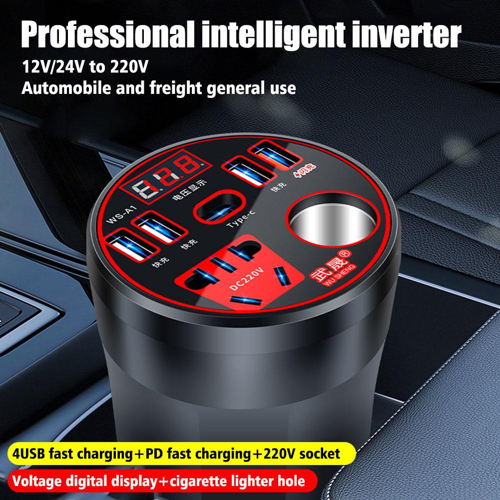 อินเวอร์เตอร์ไฟฟ้ารถยนต์ 24V / 12V ถึง 220V จอแสดงผลดิจิตอล Led 4 พอร์ต USB ที่ชาร์จในรถ