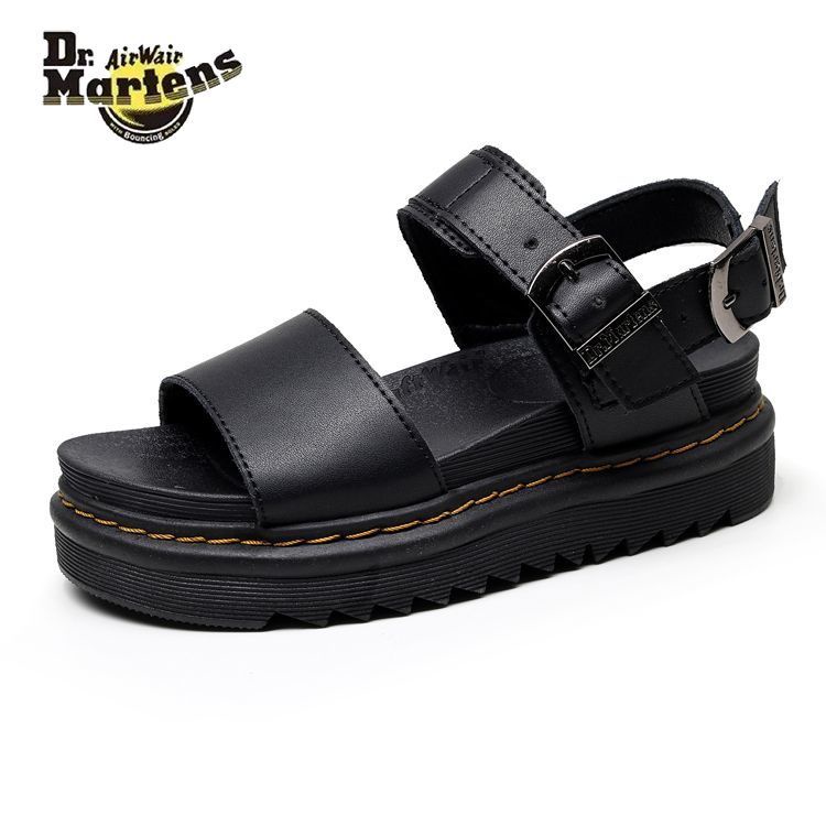 Dr. martens First Layer Martin รองเท้าแตะผู้หญิงหนา Soled รองเท้าชายหาดหนังแท้เปิดนิ้วเท้า