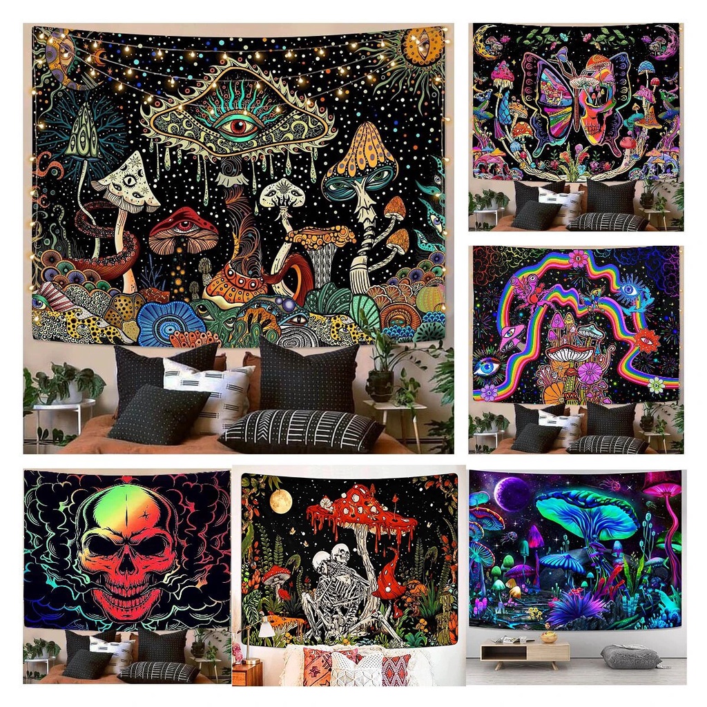 Trippy Mushroom Tapestry Aesthetic Room Decor Boho Tapestries Wall Hanging Gothic Home Decor Dorm Ro