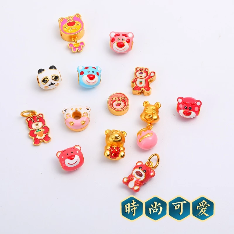 จี้ลูกปัดรูปโดนัท สตรอเบอร์รี่ หมี สีทอง สำหรับทำเครื่องประดับ thumbnail 3