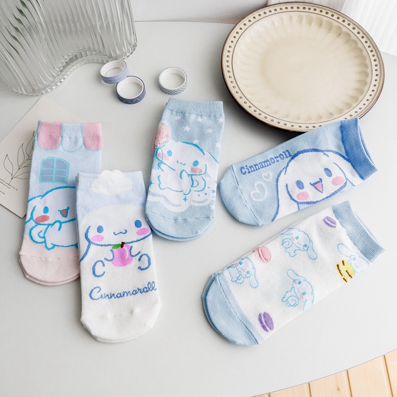 ถุงเท้า ผ้าฝ้าย ลายการ์ตูน Cinnamon Dog สไตล์ญี่ปุ่น สําหรับเด็กผู้หญิง