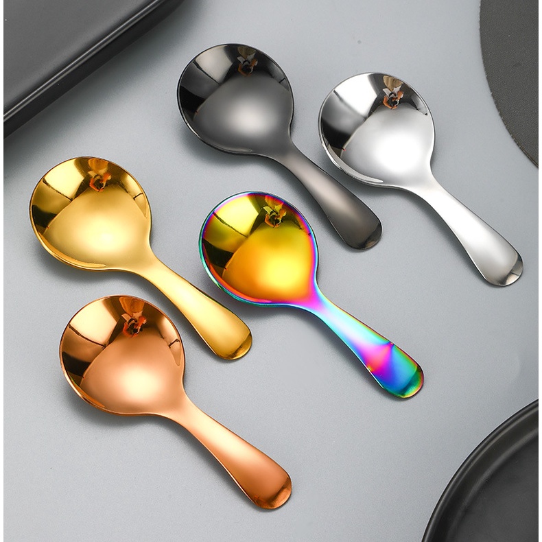 ช้อนส้อมสเตนเลส เกรด 304 ด้ามจับสั้น หัวกลม ขนาดเล็ก ของหวาน สําหรับเด็ก - รูปที่ 6