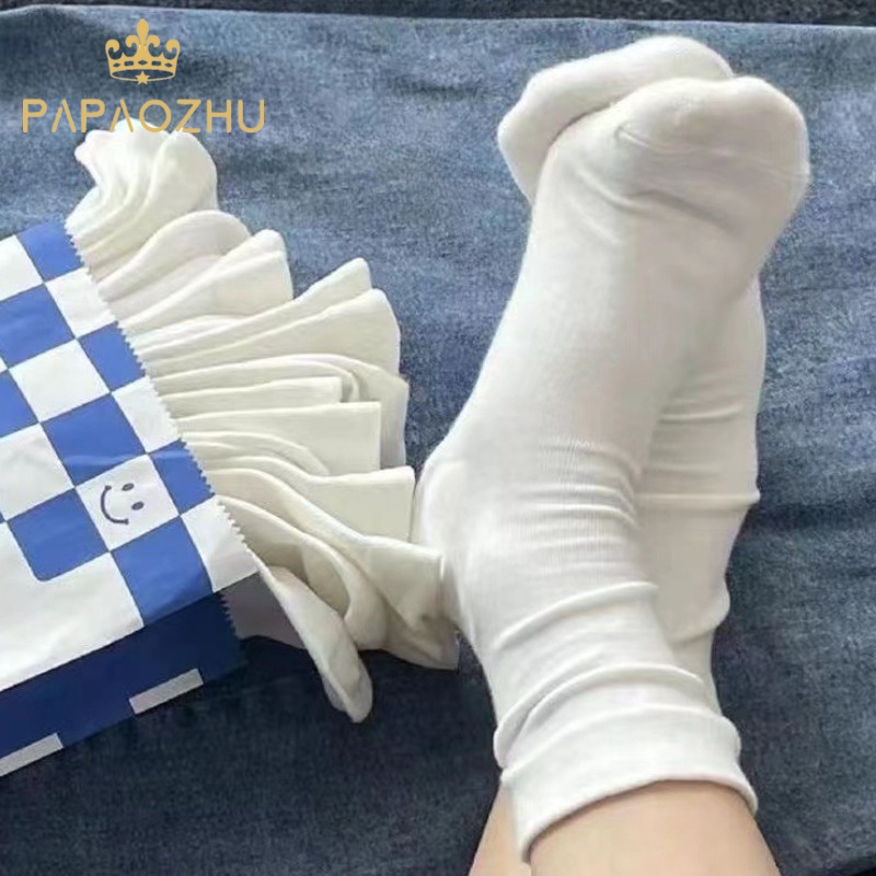 Papaozhu ถุงเท้าข้อสูง ผ้าฝ้ายนิ่ม สีดํา สีขาว สไตล์คลาสสิก เข้ากับทุกการแต่งกาย แฟชั่นฤดูใบไม้ผลิ และฤดูใบไม้ร่วง สําหรับผู้หญิง
