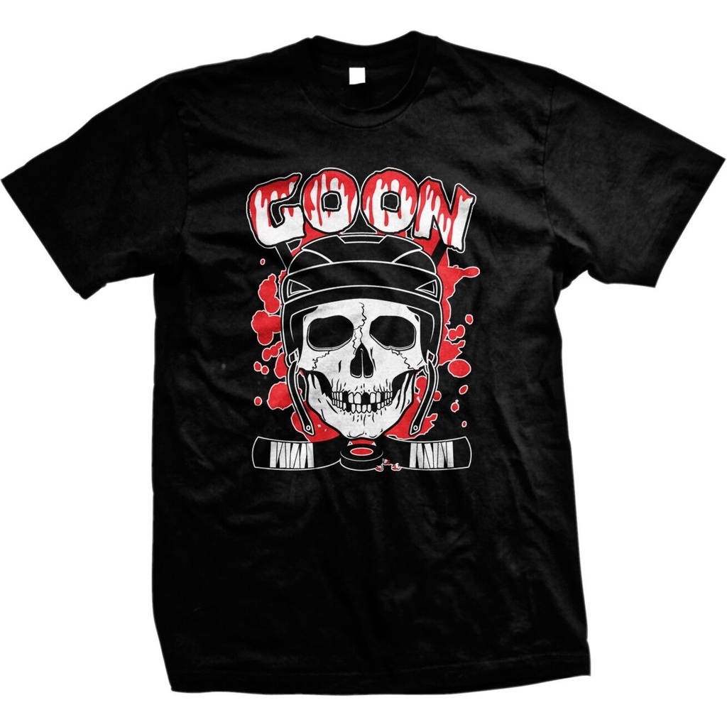 Goon - Hockey Skull Cross Bones Puck Blood Hockey Sticks Funny -เสื้อยืดชาย