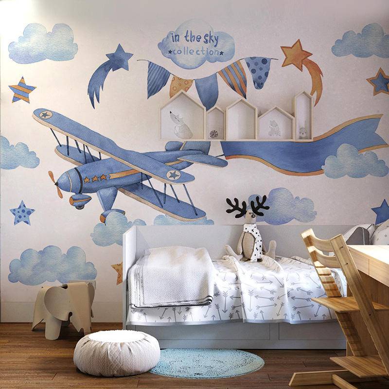 Custom 3d การ์ตูนเครื่องบินเด็กผนังกระดาษภาพจิตรกรรมฝาผนังห้องนอนเด็กห้องเด็ก Kindergarden สวนสนุกตกแต่งวอลล์เปเปอร์