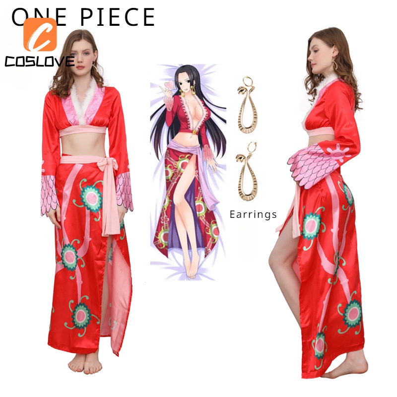 ชุดเครื่องแต่งกายคอสเพลย์ ONE PIECE Boa Hancock สีแดง สําหรับผู้หญิง เหมาะกับงานปาร์ตี้ฮาโลวีน