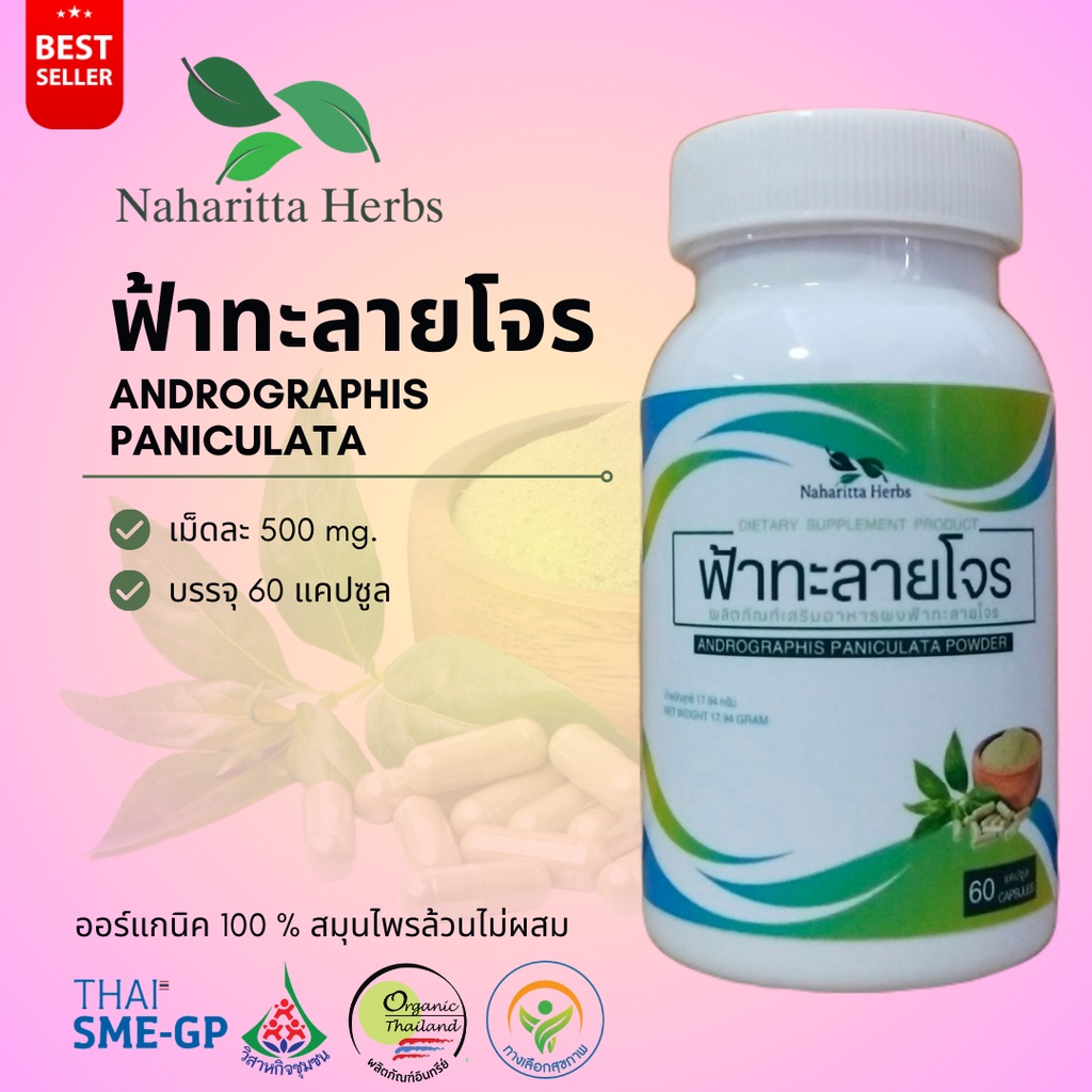 ฟ้าทะลายโจร Andrographis paniculata 100% 60cap. เลือกขนาดได้ในตัวเลือก