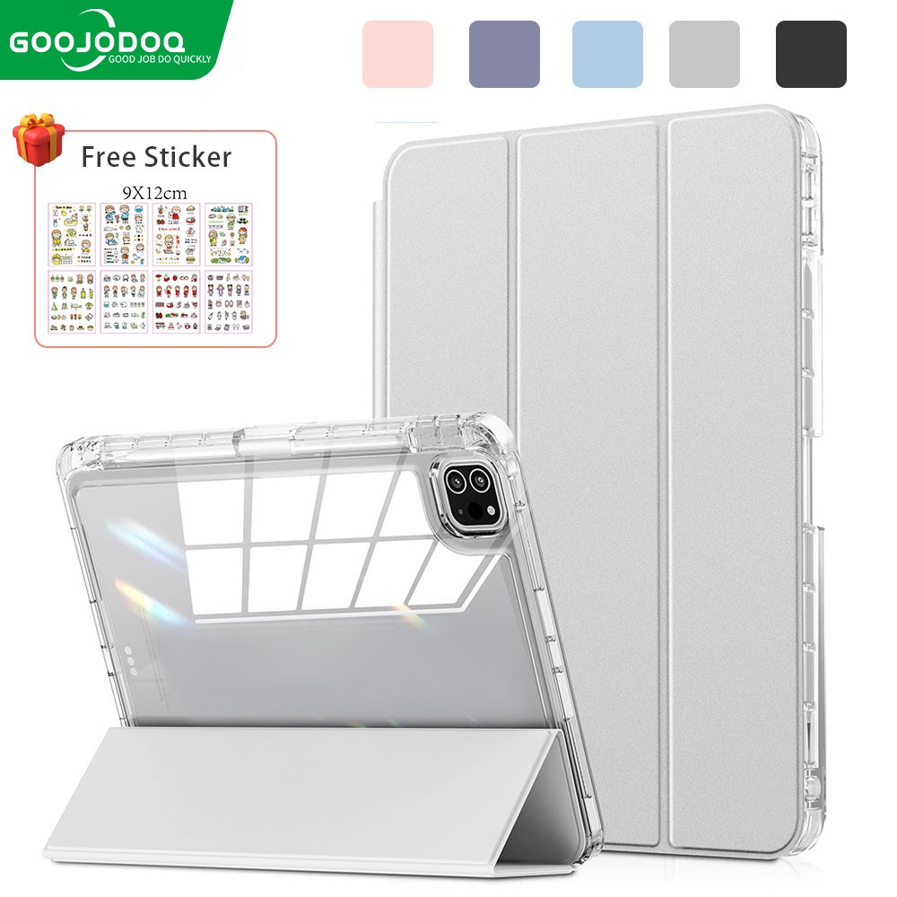 GOOJODOQ เคสป้องกัน iPad พร้อมที่ใส่ปากกา "รุ่นโปร่งใสด้านหลังสีเทา" เหมาะสำหรับ Gen 7/8/9 10.2/Air4/5 10.9/Pro10.5 12.9