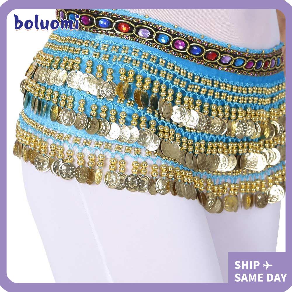 Boluomi เข็มขัดเต้นระบําหน้าท้อง ประดับเลื่อม พลอยเทียม แวววาว สําหรับผู้หญิง