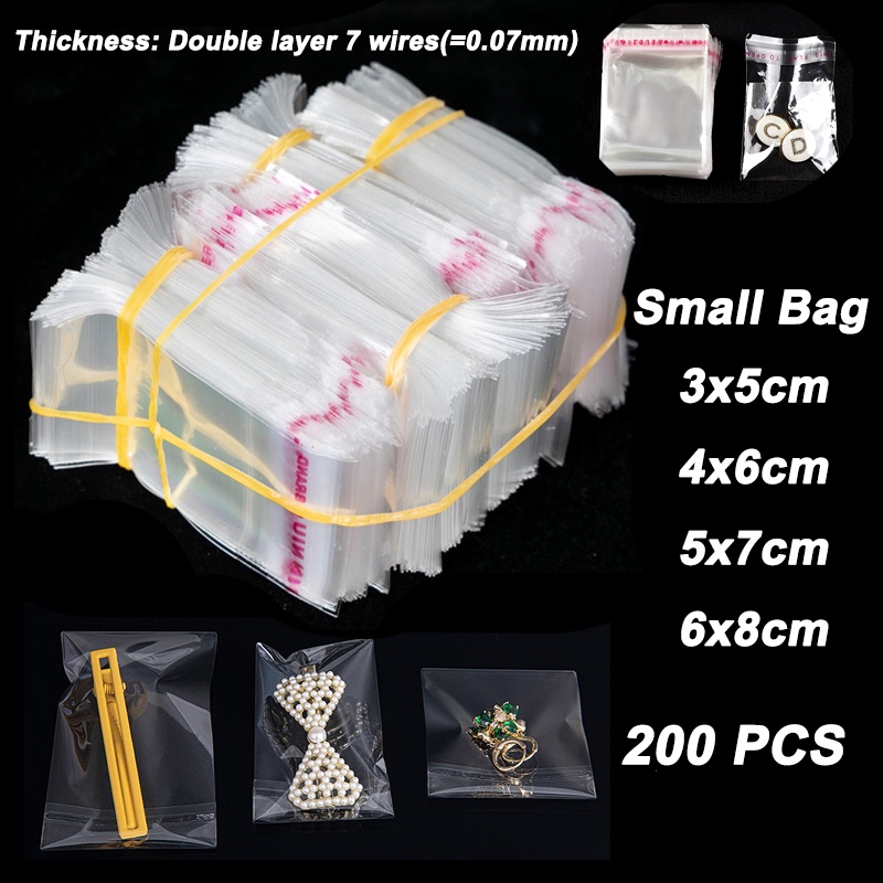 ถุงพลาสติกใส OPP มีกาวในตัว ขนาดเล็ก 3x5 ซม. 4x6 ซม. 5x7 ซม. 6x8 ซม. สําหรับใส่บรรจุภัณฑ์ และต่างหู 200 ชิ้น ต่อถุง